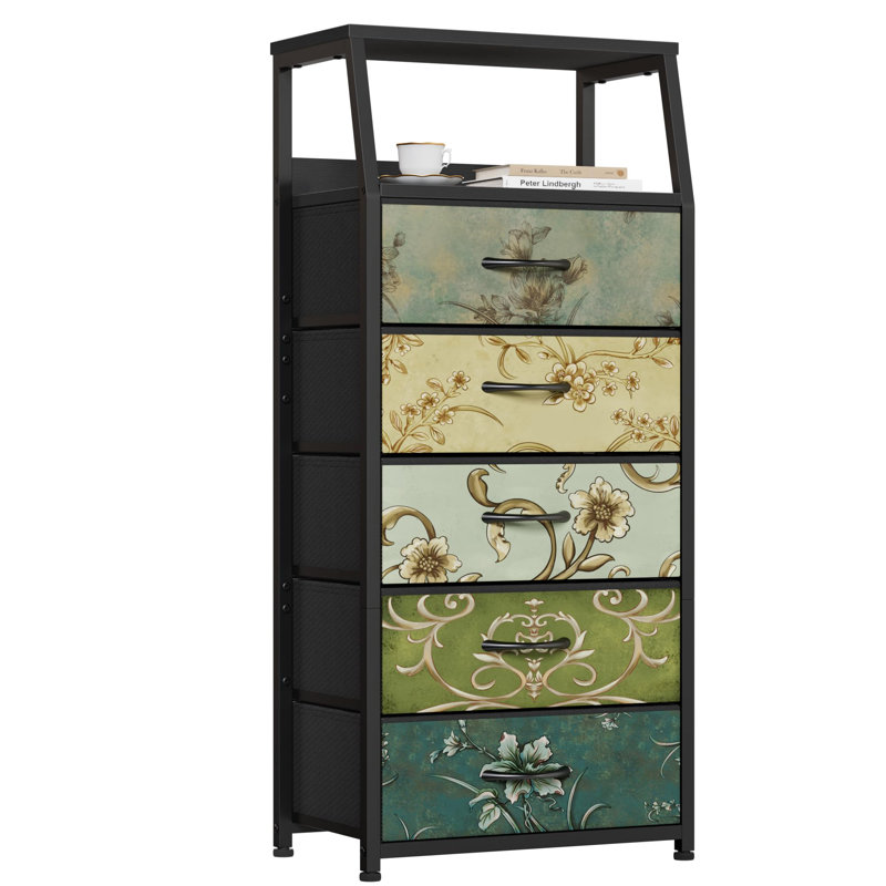 COAHAHA 5-Drawer Vintage Floral Dresser - Stylish Storage